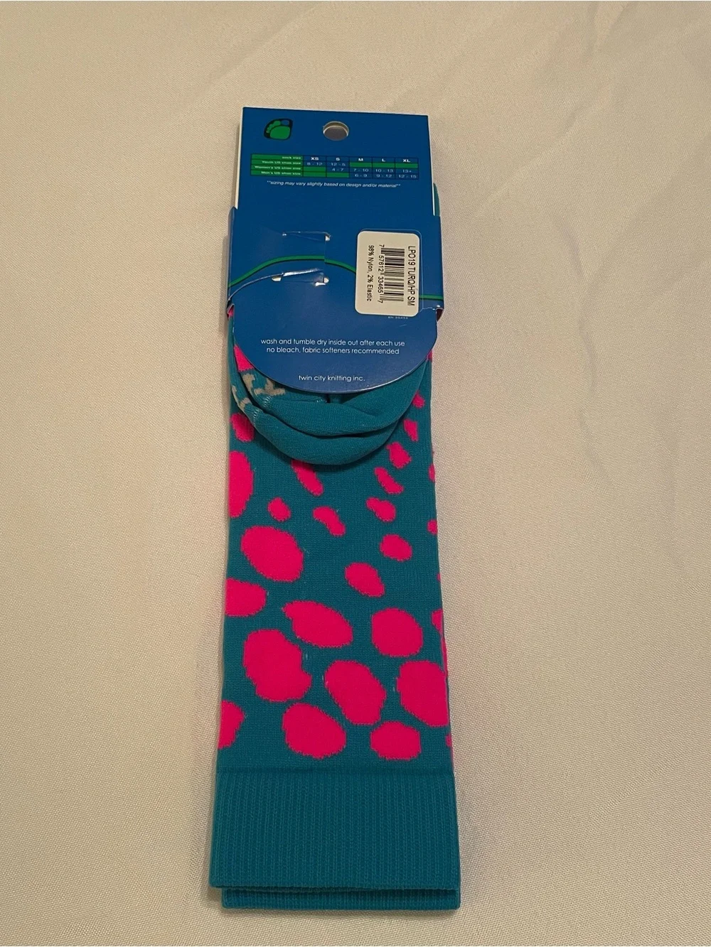 TCK KraziSox Bright Turquoise & Hot Pink Leopard Print Socks, NWT, Youth Sz 12-5